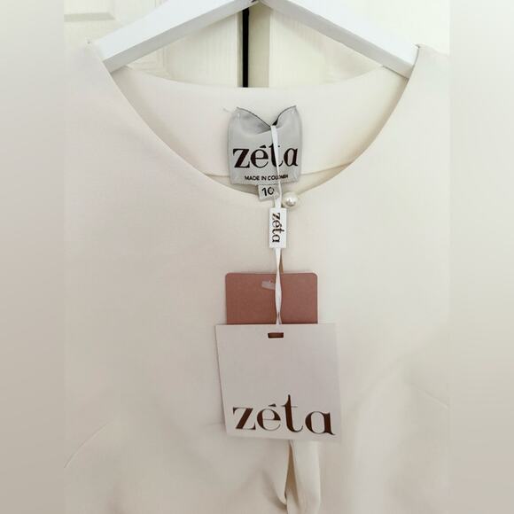 NWT BHLDN Zeta Erika Top Ivory White Long Sleeve Pearl Blouse Size 10 - Picture 3 of 9